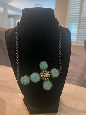 Turquoise Stone Floral Pendant Necklace - Women Jewelry
